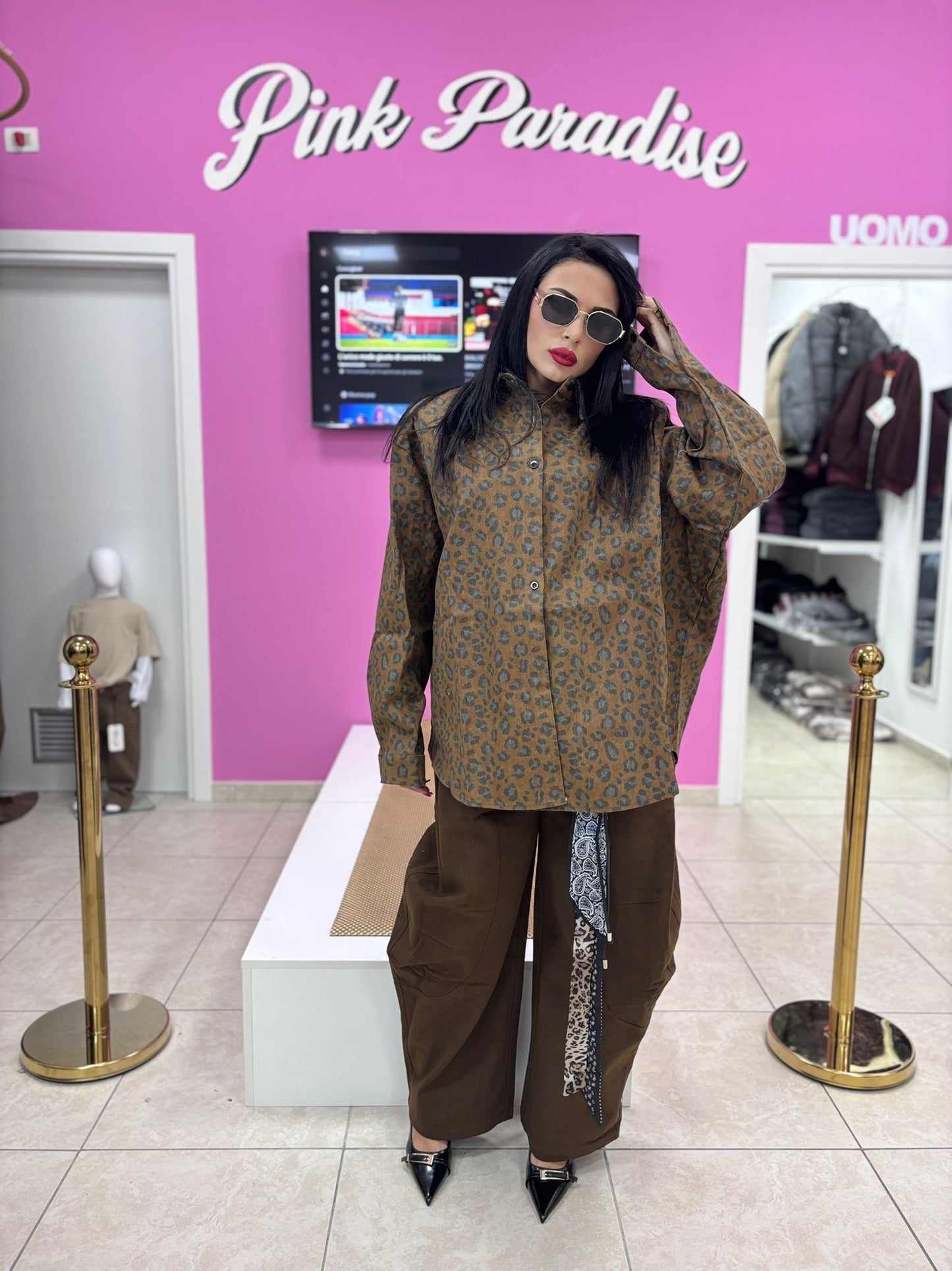 Pantaloni wide leg marrone scuro