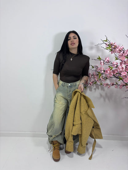 Jeans Oversize Balloon Distressed Denim Chiaro