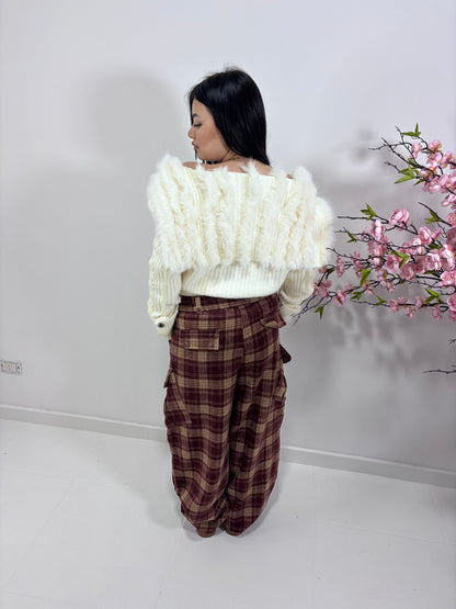 Pantaloni Wide Leg a Quadri Tartan (taglia unica)