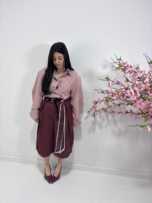 Camicia Oversize a Quadretti Rosa e Beige (taglia unica)