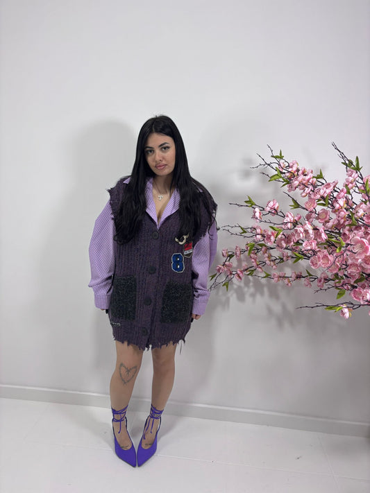 Gilet Oversize College Viola in Maglia (taglia unica)