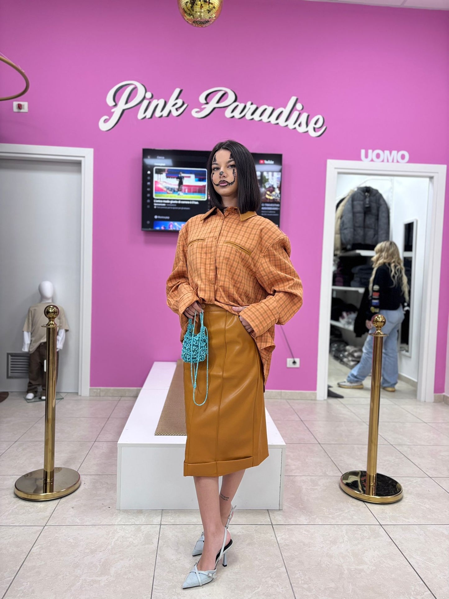 Gonna a tubino color cuoio