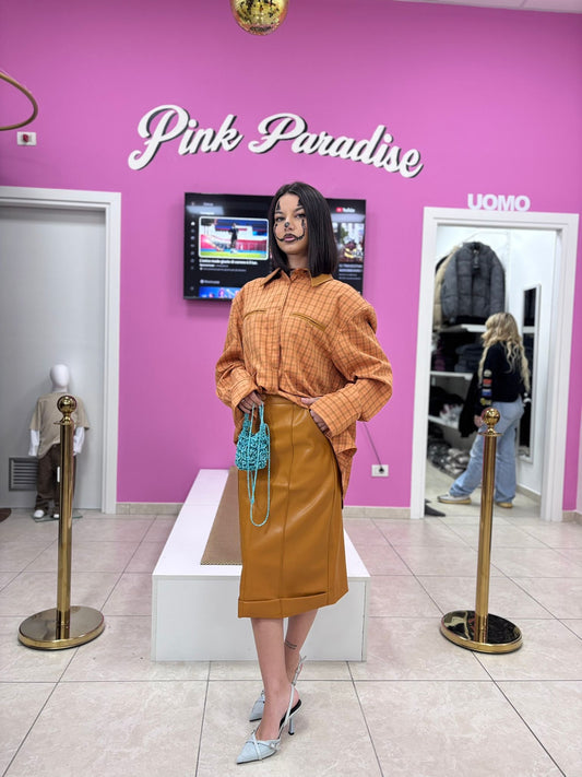 Gonna a tubino color cuoio