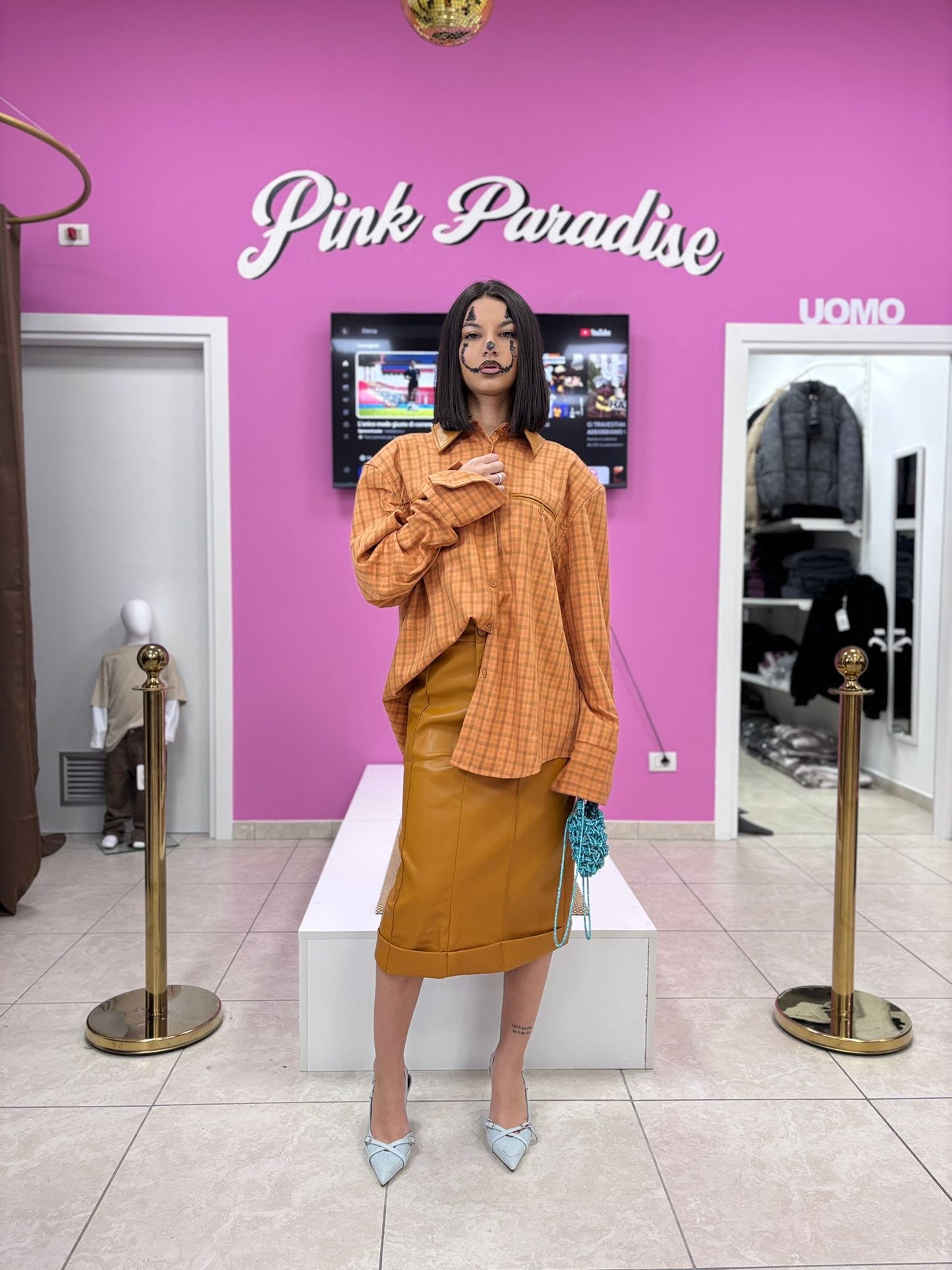 Gonna a tubino color cuoio