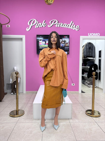 Gonna a tubino color cuoio